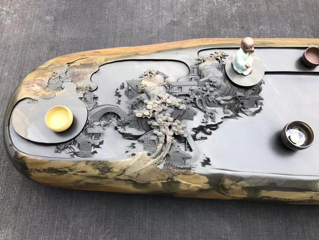 石头漂亮起来,就没玉什么事了,这3块石雕茶盘堪称"颜值巅峰"