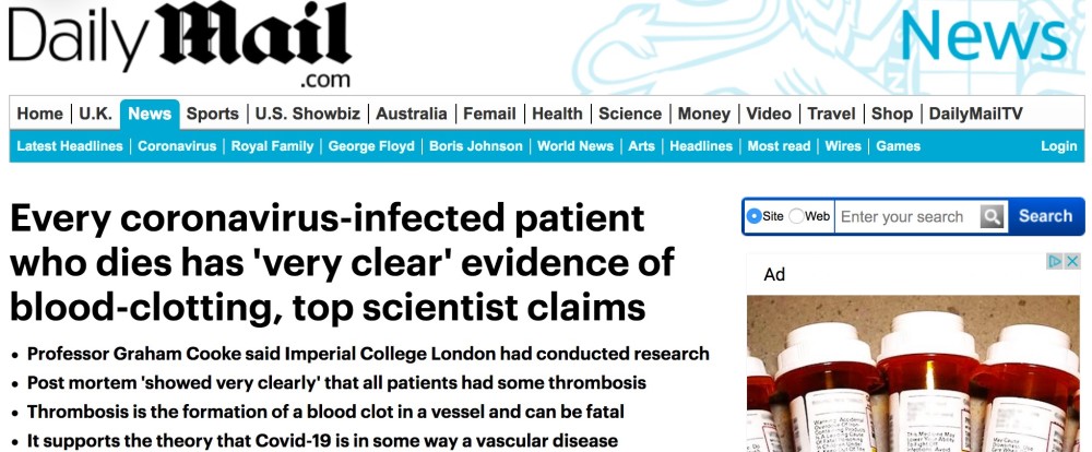 新冠|较真 | 每个新冠感染者都会出现可怕血栓？别被夸张标题误导了