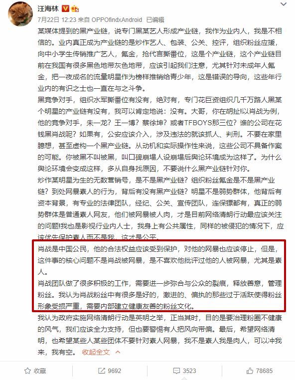 汪海林|与自己和解 汪海林替肖战说话：他不该被网暴