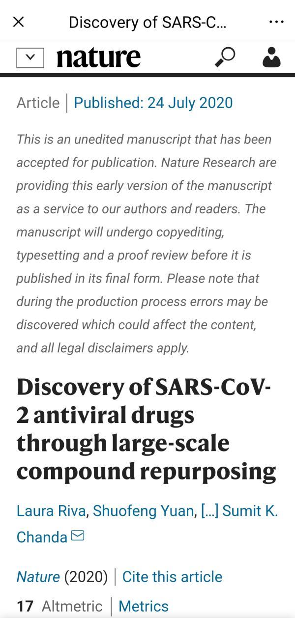 新冠病毒|《自然》最新论文：大规模筛查揭示出潜在抗新冠病毒药物