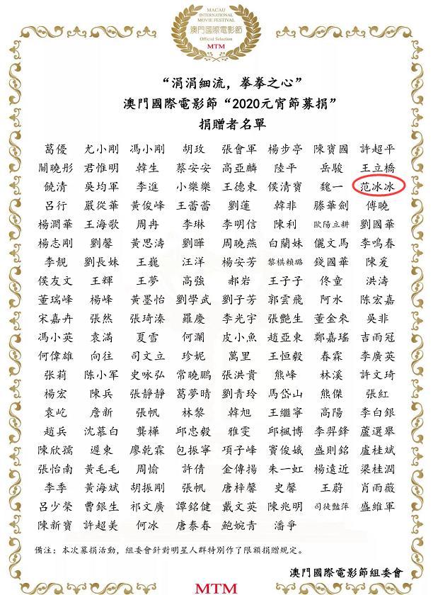 范冰冰|范冰冰闷声做善事，偷偷给澳门国际电影节募捐，捐款数额排名靠前