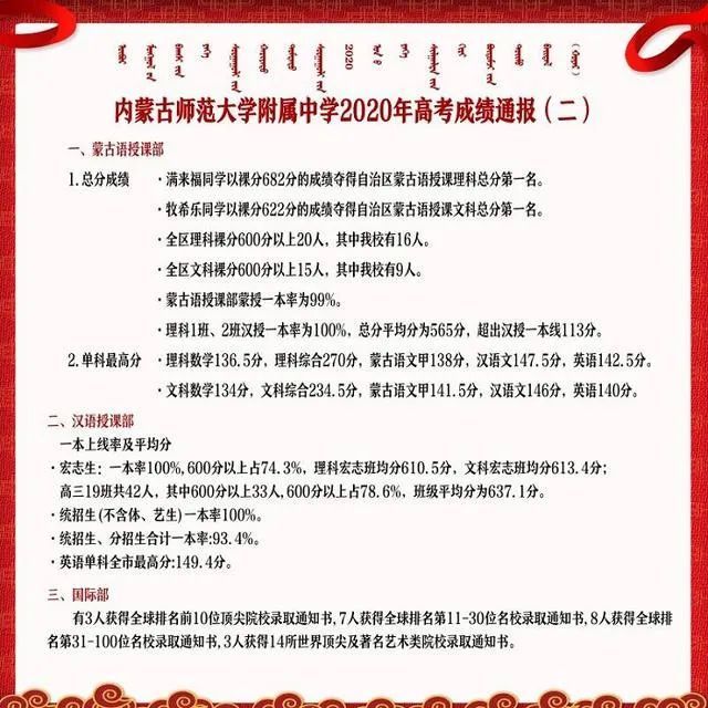 内蒙古师范大学排名_内蒙古师大附中成绩公布,呼和浩特最好的4所高中