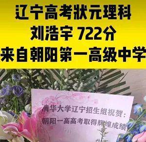 722分 辽宁理科状元和18年北京状元同名同分 清华招生组发贺电 腾讯新闻