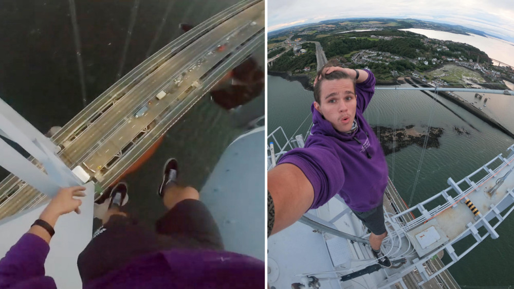 英国_社会|19岁男子在150米高大桥钢缆上做危险动作 刚下来不久就被警方逮捕