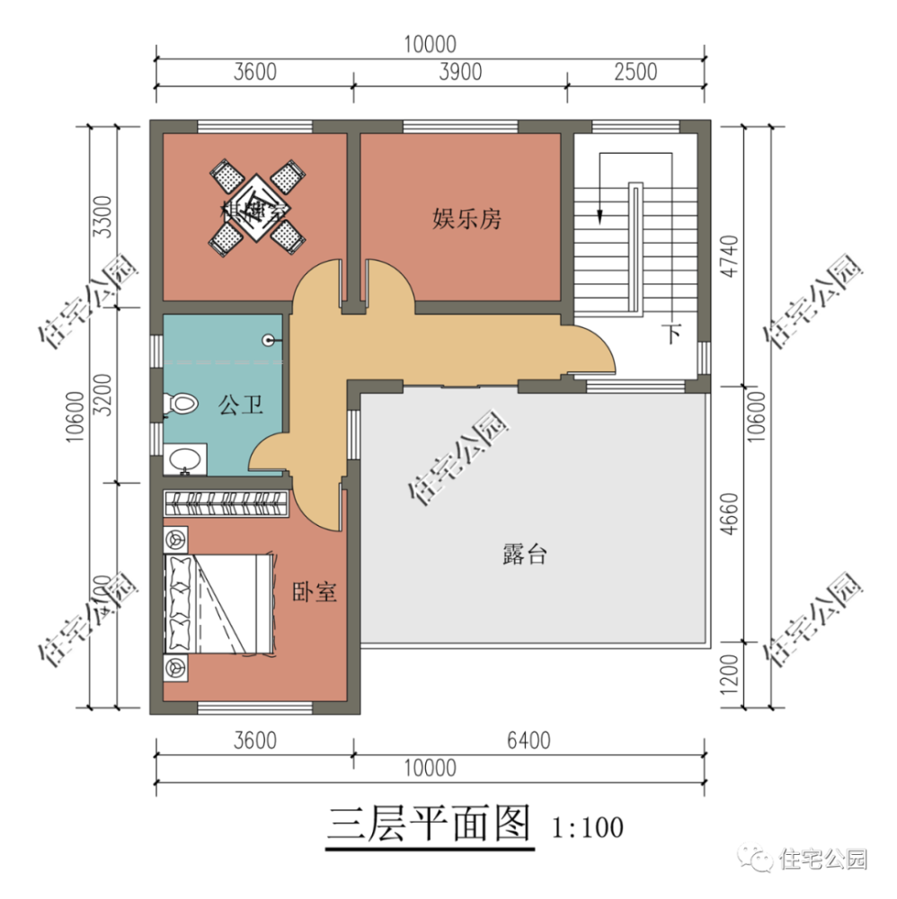 1010米带观景露台方正三层新中式别墅
