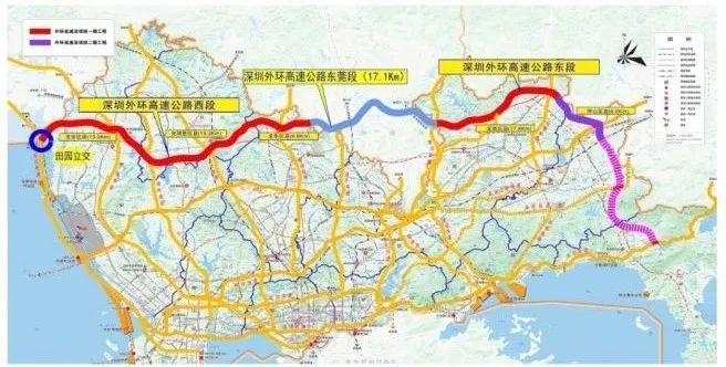 接廣深沿江高速公路,終於大鵬新區葵涌街道,接鹽壩高速公路,路線全長