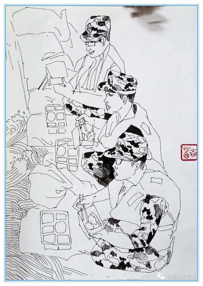 速写抗洪子弟兵致敬军民鱼水情