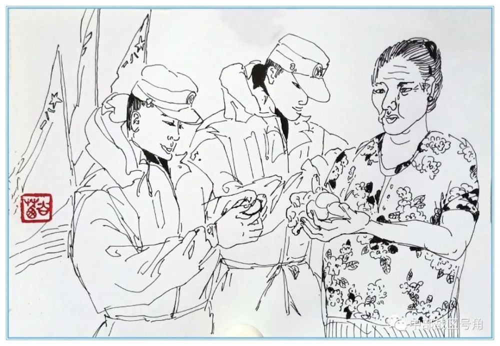 速写抗洪子弟兵致敬军民鱼水情