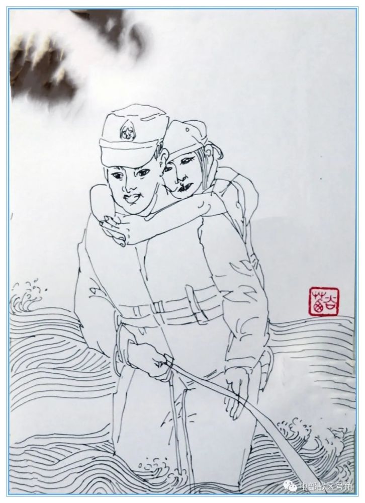 速写抗洪子弟兵致敬军民鱼水情