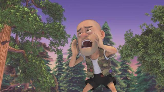 老赵头侄女与光头强森林寻找老虎,遇到熊一路跟随,最终受伤而归