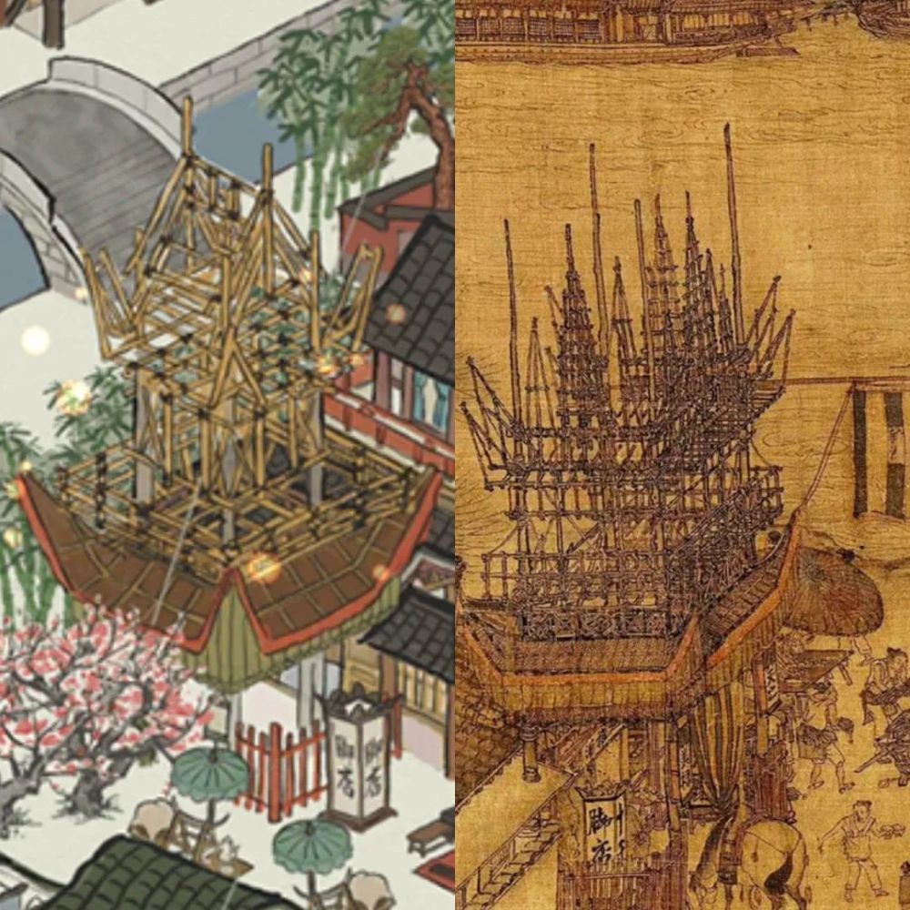 《江南百景图》游戏场景取自清院本《清明上河图》,仇英《清明上河图
