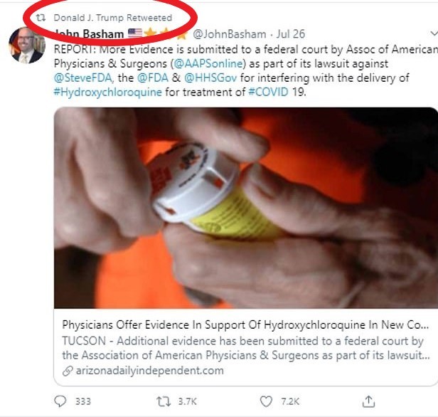 特朗普|特朗普一晚疯狂发文数次力挺抗疟疾药，随后就因虚假违规被推特删帖