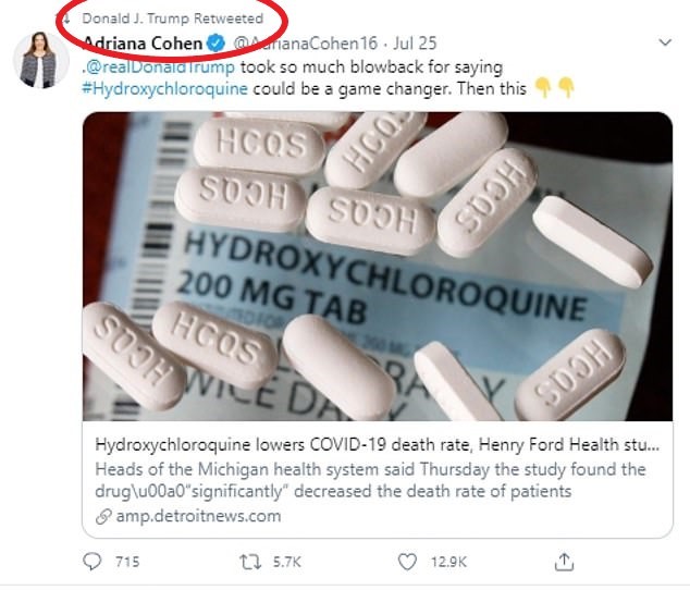 特朗普|特朗普一晚疯狂发文数次力挺抗疟疾药，随后就因虚假违规被推特删帖