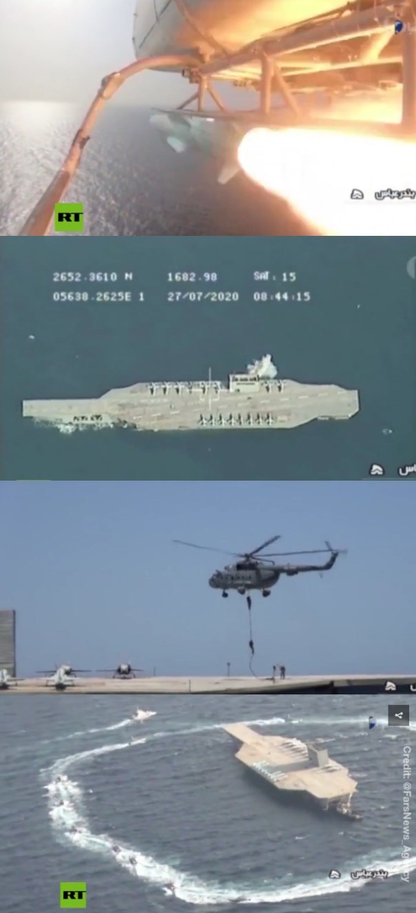 美航母|现场曝光！伊朗演练攻击“美航母”：导弹击中 快艇包围