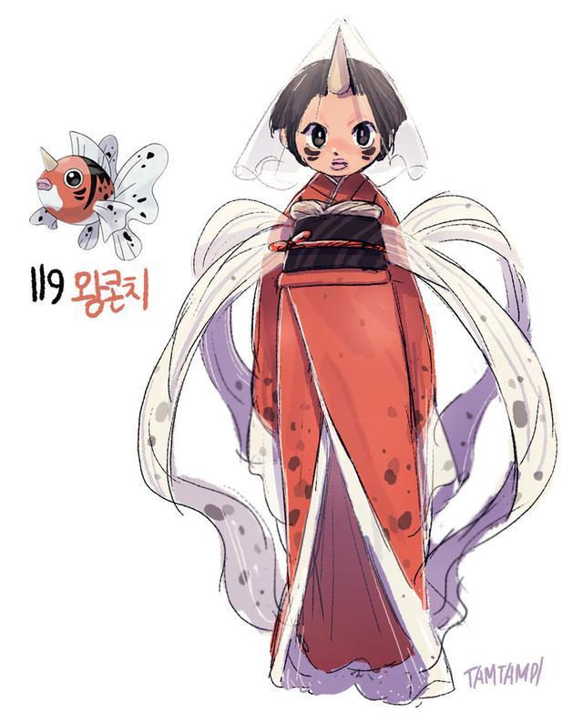 金鱼王娘化后是一个日本传统小萝莉的样子,相貌虽然