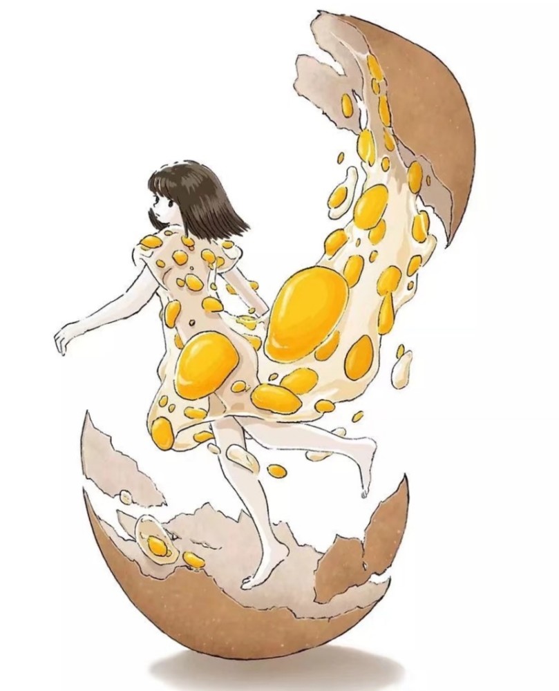 画师将食物拟人化鸡蛋少女长裙吸睛大鱼少年很拉风