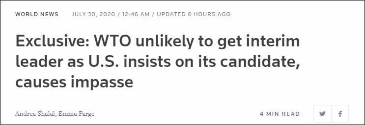 世界贸易组织|世贸组织总干事辞职，美国执意要求本国人代理