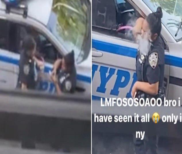 警察|两名纽约警察被拍执行公务期间大抽水烟，被同僚骂“白痴”