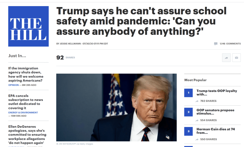 特朗普|被问如何保证学校安全开学？特朗普反问：你能向任何人保证什么吗？