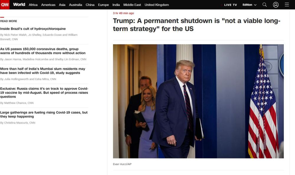 特朗普|面对严峻疫情，特朗普：永久封锁根本不是解决问题的方法！