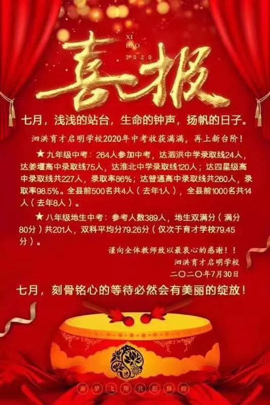 2020泗洪中考学校排名_2020年泗洪中考成绩公布预告!