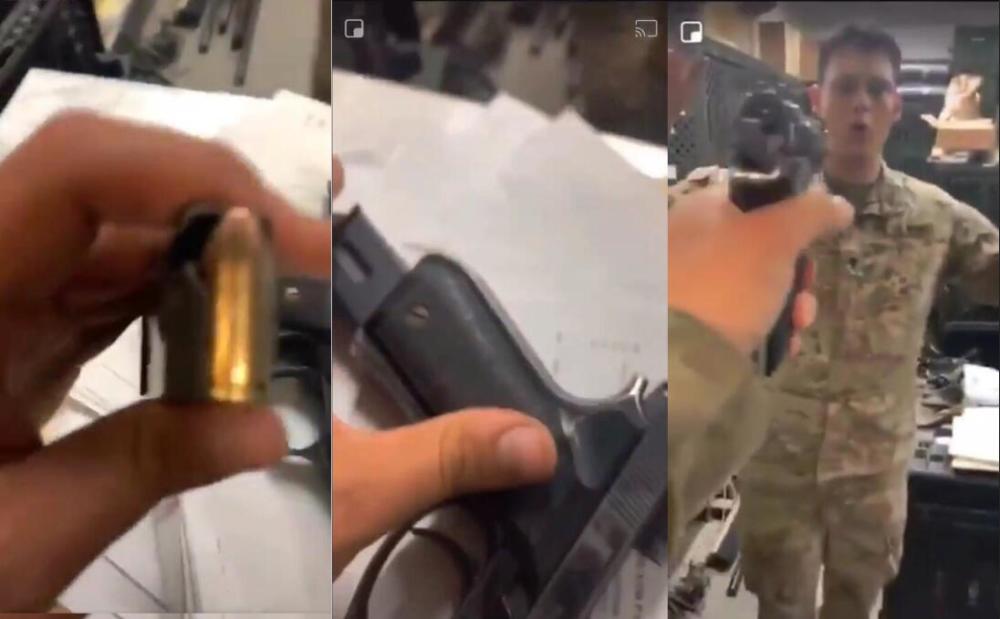 美国_军事|美国士兵为拍短视频段子 用上膛手枪瞄准战友脑袋
