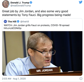 吉姆·乔丹|不爱戴口罩的美国议员疯狂追问，把福奇都整笑了