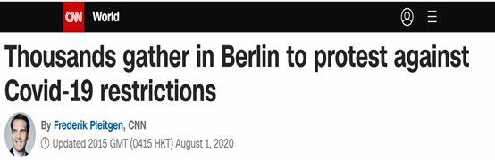 柏林|上万人聚集柏林抗议疫情封锁，示威者高呼“我们就是第二波疫情”