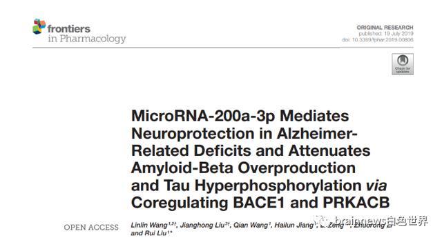 bace1|miR-200a-3p可减轻Aβ产生和Tau 过度磷酸化