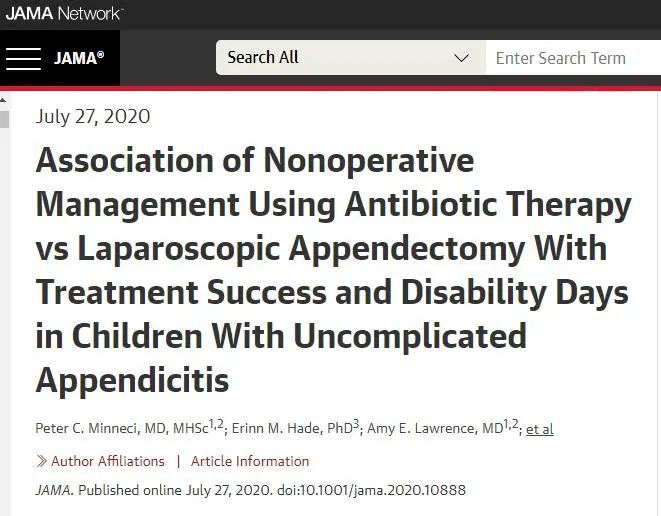阑尾炎|阑尾炎不用“一刀切”了？JAMA揭示儿童单纯性阑尾炎可用抗生素治疗