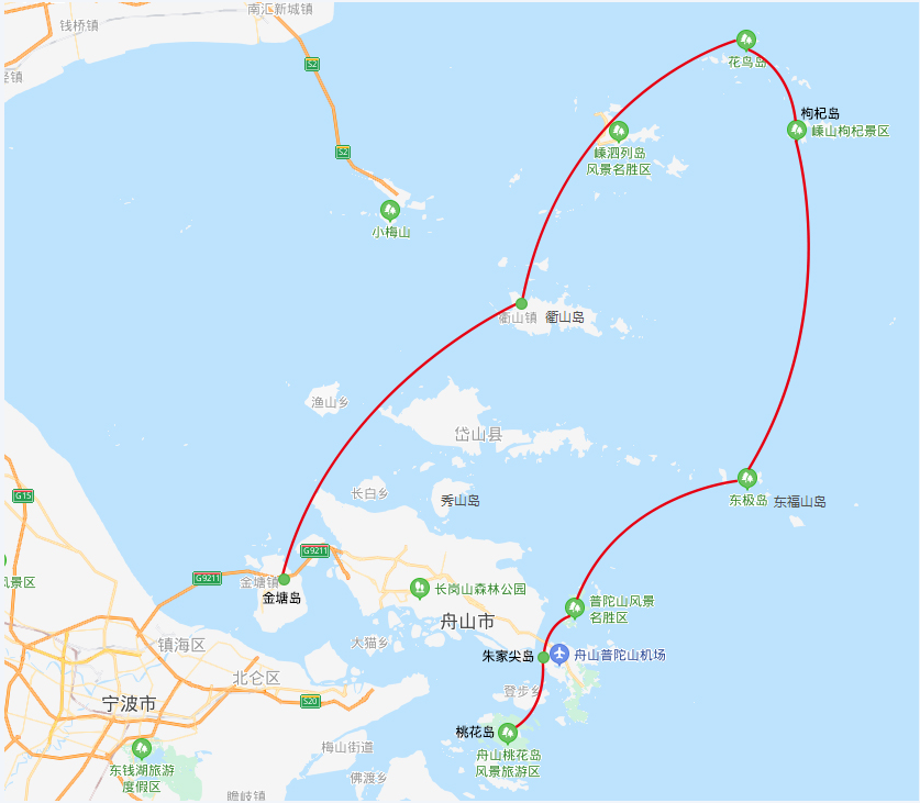 朱家尖岛,普陀山风景区,东极岛,枸杞岛,花鸟岛,嵊山岛,桃花岛等去舟山