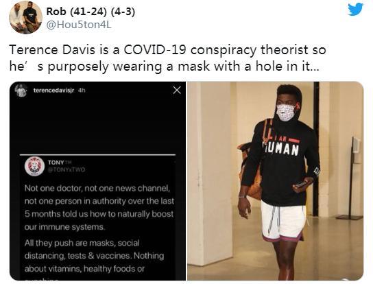 报道特伦斯戴维斯戴有洞口罩后nba将发布严格的禁令