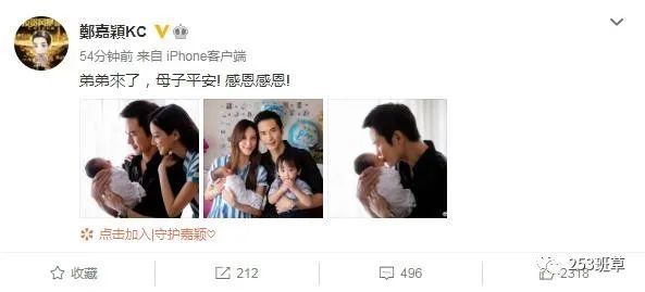郑嘉颖|郑嘉颖官宣二胎得子，陈凯琳身材纤细恢复极好，两年抱俩娃太幸福
