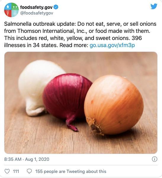 沙门氏菌感染|美国多州出现沙门氏菌感染病例，加拿大也害怕，洋葱或成病源
