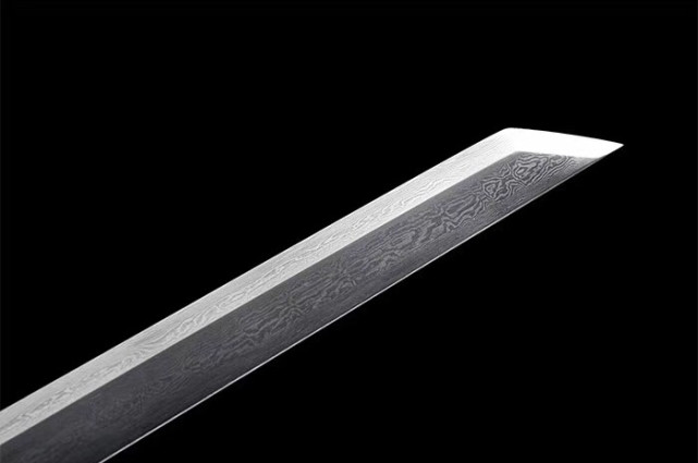 铜装寒月唐刀花纹钢手工折叠锻打手工斧刃研磨铜装上等乌木鞘