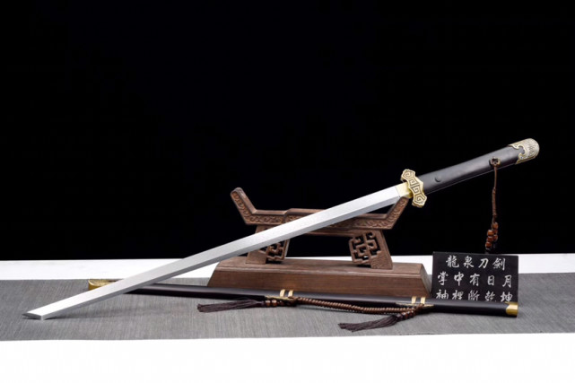 铜装寒月唐刀花纹钢手工折叠锻打手工斧刃研磨铜装上等乌木鞘