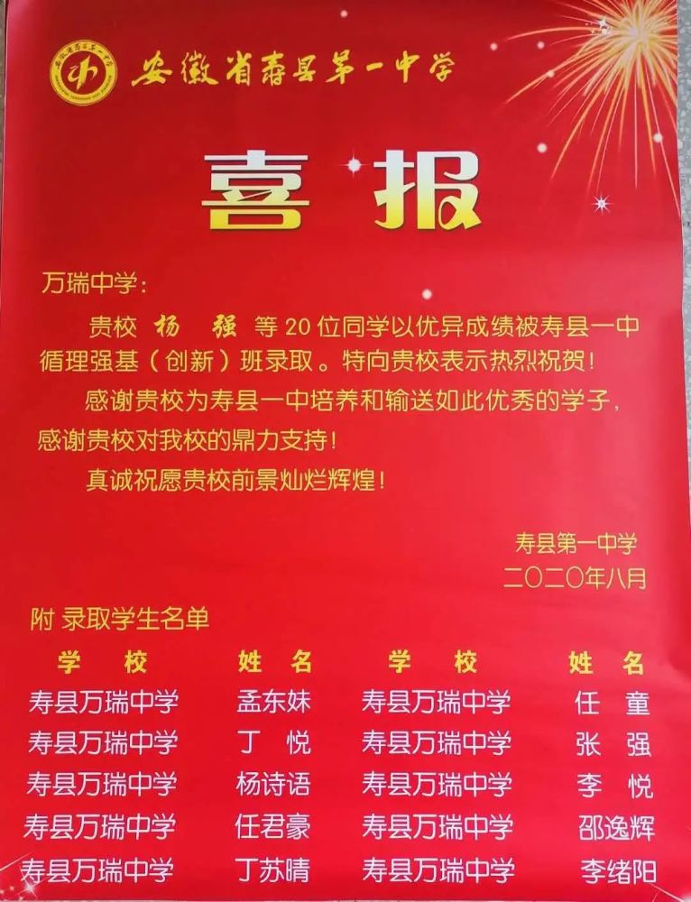 2020年寿县中考你猜第一名出自哪所中学