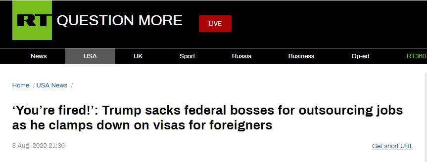 特朗普|特朗普炒掉两名联邦管理人员：把工作给外国人，“背叛”了美国人！