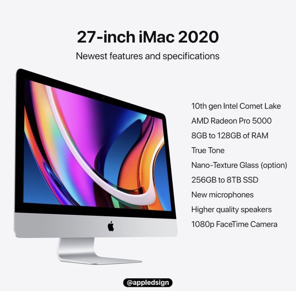 27英寸imac更新:10代酷睿处理器 t2新品 1080p 摄像头