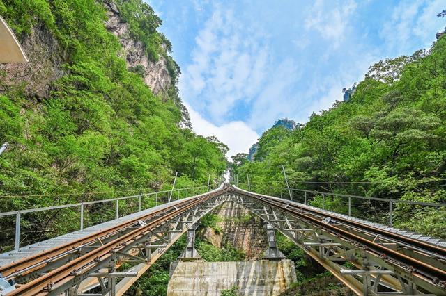 缆车位于石床峰,海拔1706米,乘坐地轨缆车从峡谷的谷底只需要3分钟