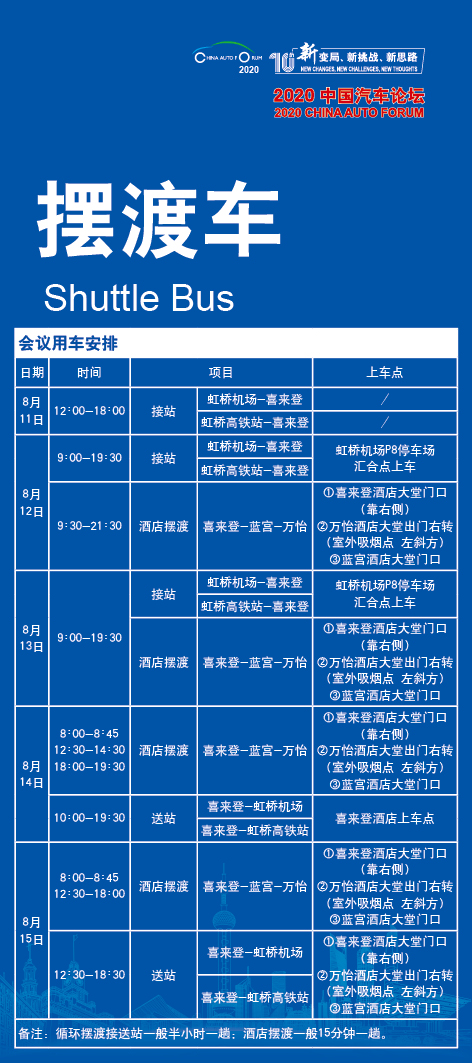 2020中國汽車論壇接站送站時間地點以及酒店與會場之間的擺渡車信息請