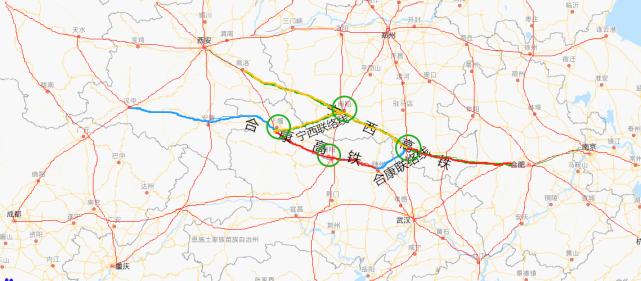 這條高鐵,涉及到安徽,湖北,河南,陝西4省,線路有兩種走向和兩種叫法.