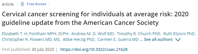 美国癌症协会|简化宫颈癌筛查，起始年龄和检查方式都有变化？美国癌症协会发布最新指南