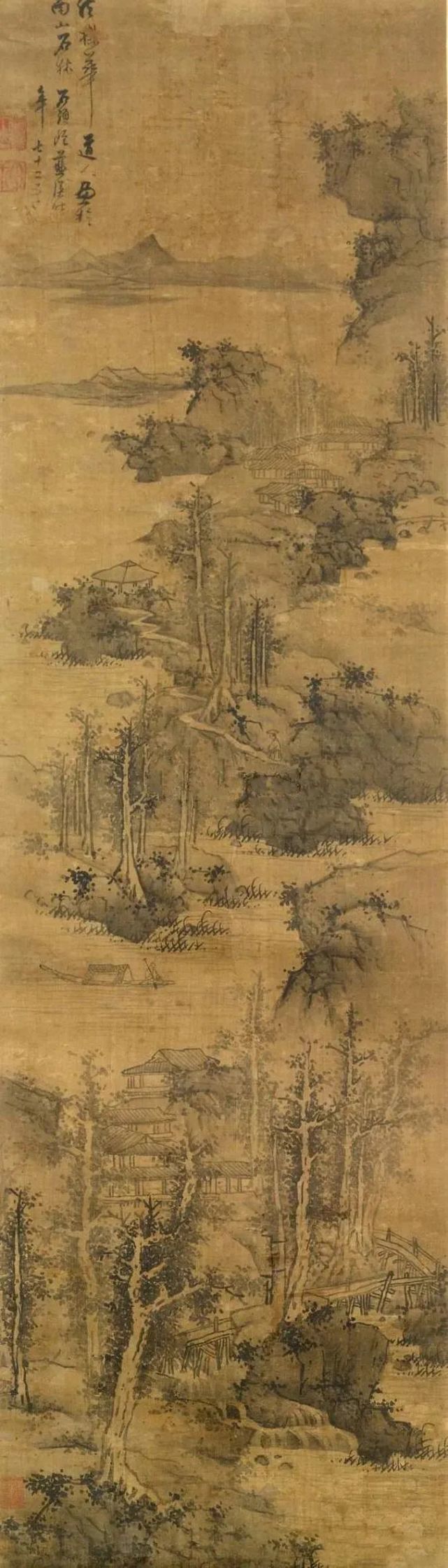 明 藍瑛《仿吳鎮山水》鑑賞|吳鎮|山水畫|筆法|構圖|仿吳鎮山水|藍瑛