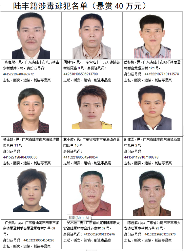 最高奖励100万!陆丰警方发布悬赏通告,看到这些人立即报警