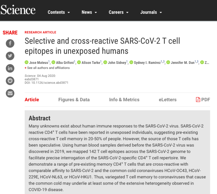 新冠病毒|Science最新研究发现：普通病毒性感冒能增加人体对新冠病毒的抵抗力