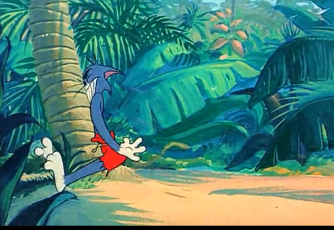 猫和老鼠汤姆撞到了椰子树还不算还被椰子砸了头汤姆好疼啊