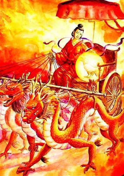 羲和是十个太阳的母亲,十个太阳居住在东方海外的汤谷,汤谷又名甘渊