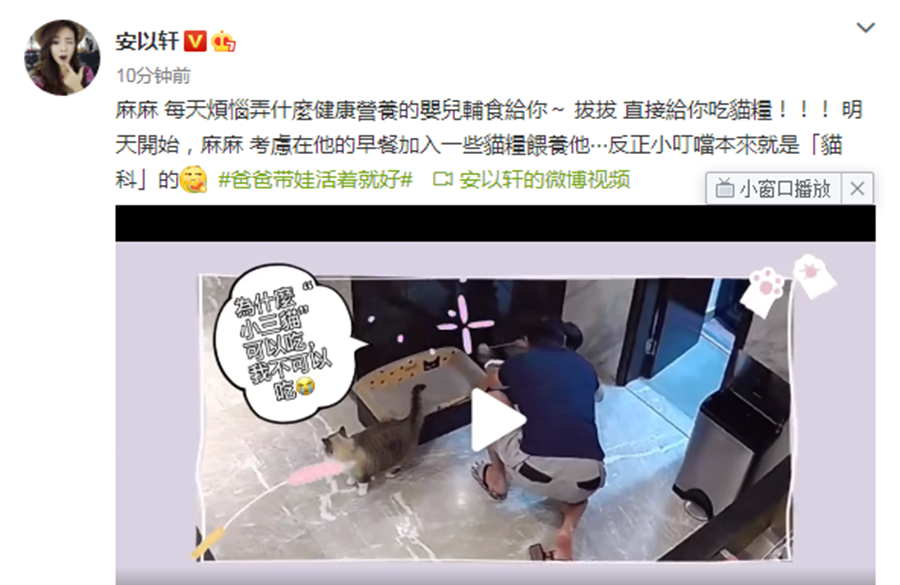 安以轩|可爱！安以轩晒娃，1岁儿子用手拿猫粮吃，富豪老公的反应太迅速