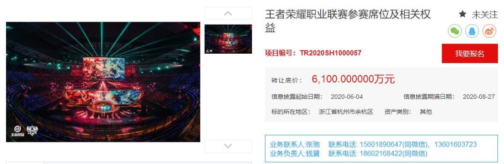 一个王者荣耀职业联赛的参赛席位竟然高达6100万元